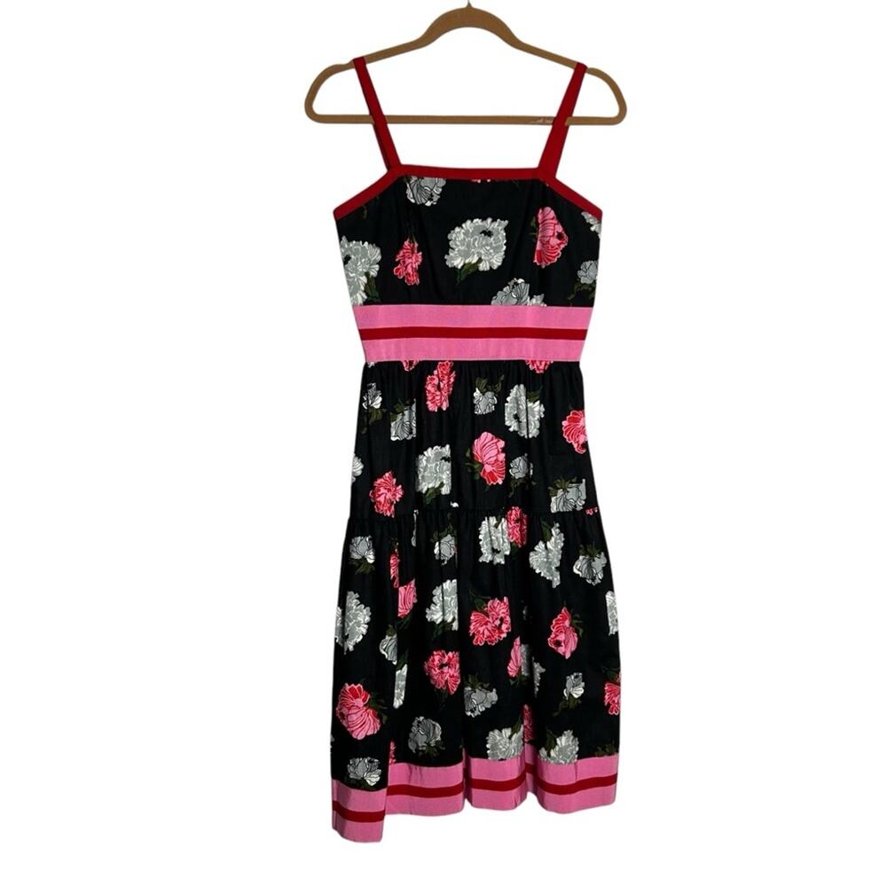 Vintage 60’s 70’s Posy Floral Print Black White Pink Red A Line Midi Dress